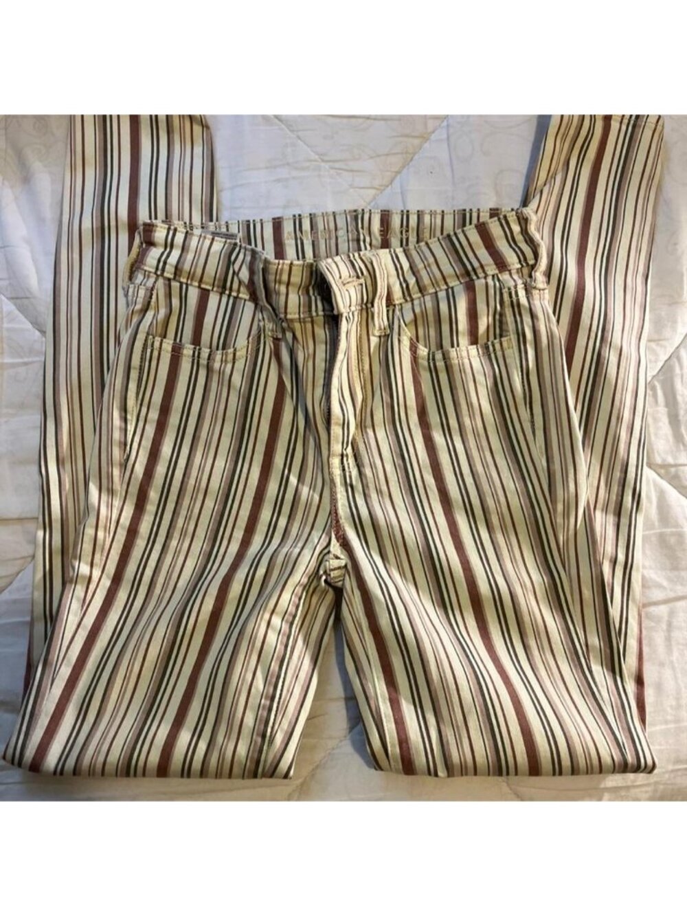 American Eagle brown and cream striped wide leg pants